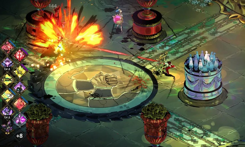 В разгаре битва с Минотавром. Скриншот из видеоигры Hades.